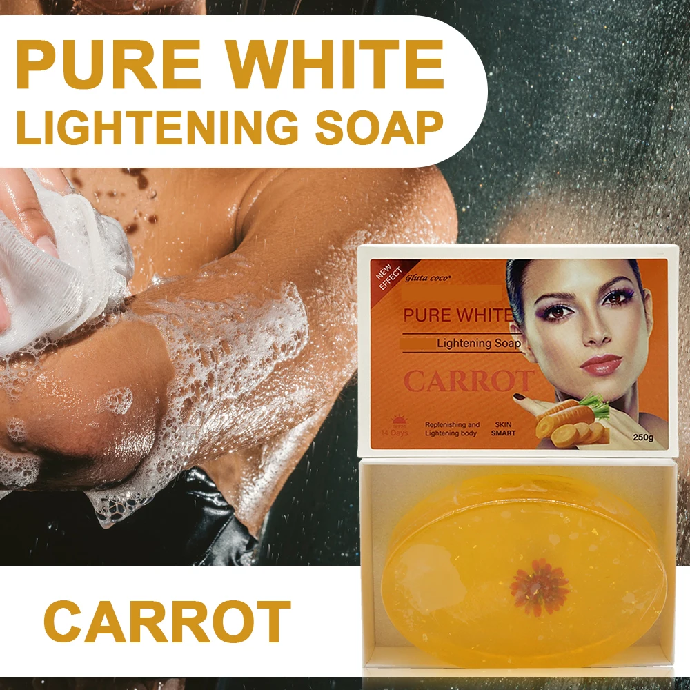 Carrot Lightening Soap with Glutathion Anti Wrinkle Remove Dark Spots Acne Cleansing Exfoliating Organic Beauty Soap