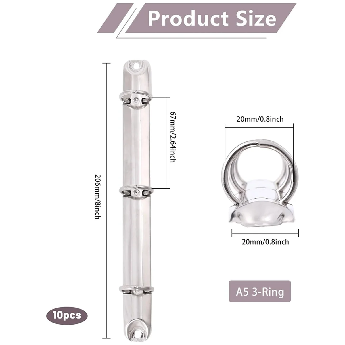 Latest ABBQ-10Pcs A5 Notebook 3-Ring Binder Mechanism Letter Size Holes 20mm Metal Loose Leaf Binders Spine-Combs