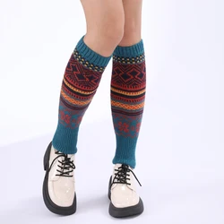 Imitation Wool Fabric Women's Knitted Leg Warmers with Colorful Stripes Bohemian Style Warm and Suitable for Daily Outings