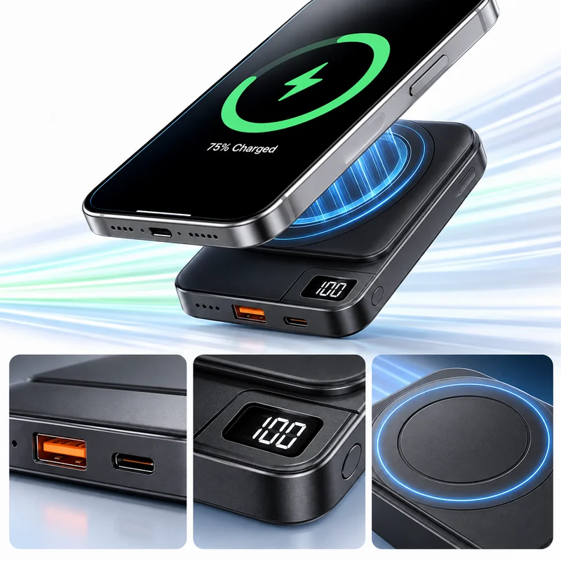 20000mAh Magnetic Wireless Power Bank Fast Charging Portable Charger For iPhone Xiaomi Huawei Mobile Phone Travel Battery Pack