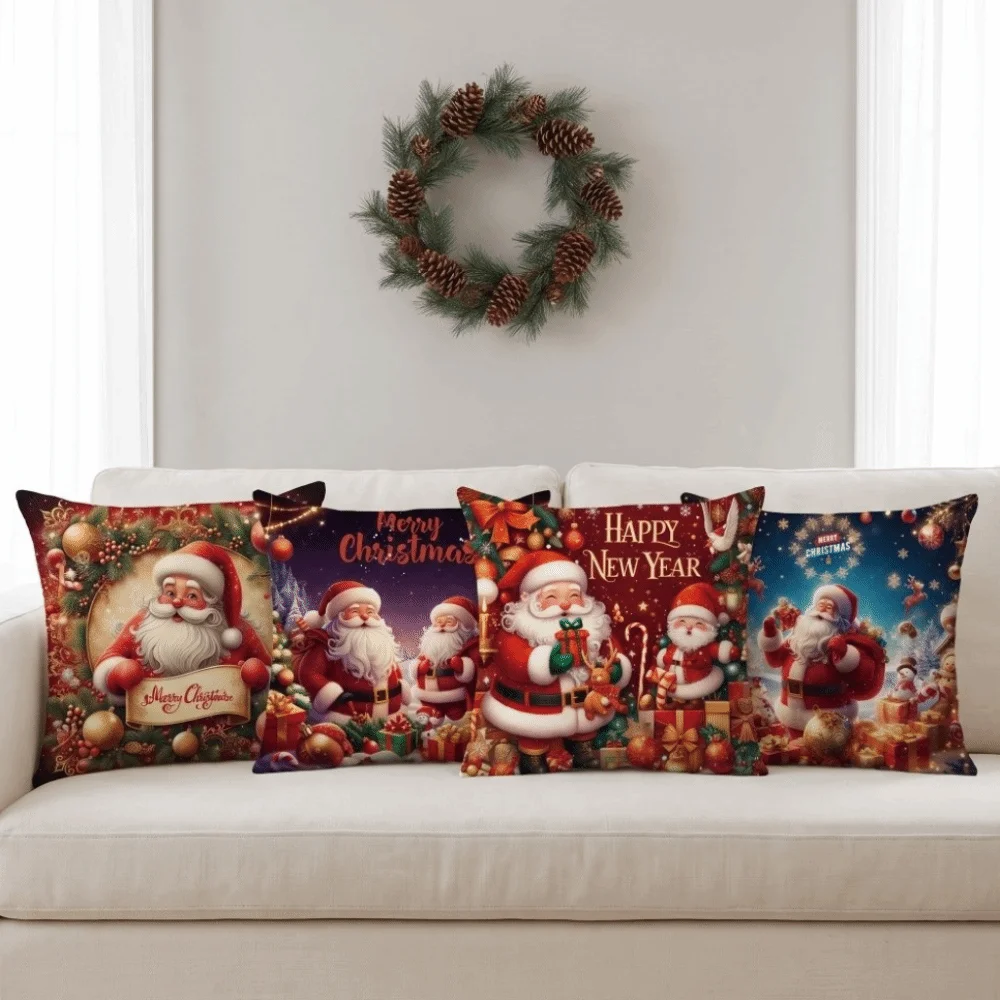 Soft Christmas Pillow Cover Santa Claus Elk Deer Xmas Tree Pillowslip Square Christmas Tree Santa Pillow Cover Party Decoration