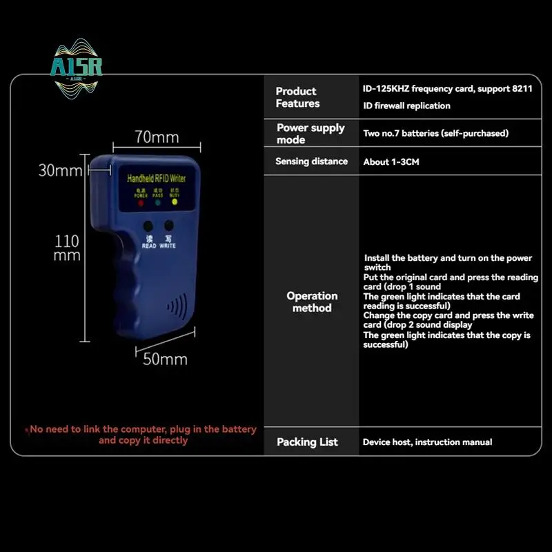 

A15R -125Khz RFID Card Reader+Keyfobs Kit Copier Writer Duplicator Programmer ID Card Copy EM4305 T5577 Each Writable Tags