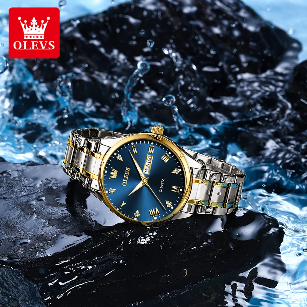 OLEVS 5563 Mens Watch luxury Business Stainless steel Brand Quartz Watch Waterproof Luminous Watch For Men Dual calendar Reloj