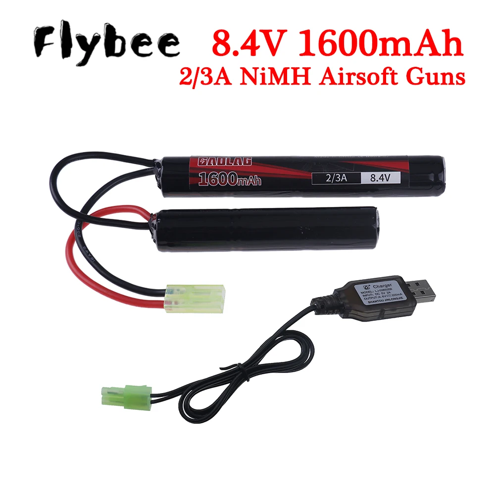 

2/3A 8,4 v 1600mAh Бабочка нунчак NIMH аккумулятор с USB зарядным устройством для страйкбольных пистолетов M110, SR25, M249, G3 аксессуары для винтовки