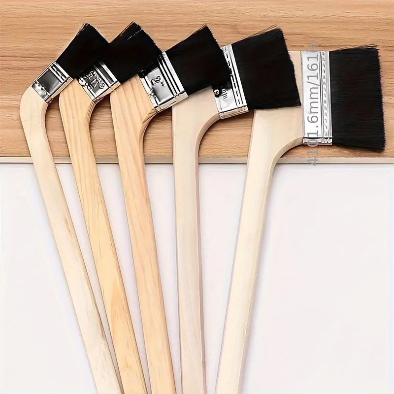 3pcs Multi-Purpose Angled Brushes for Detailed Painting & Cleaning - 2.54 cm Wide, Wooden Handle with Durable Synthetic Bristles