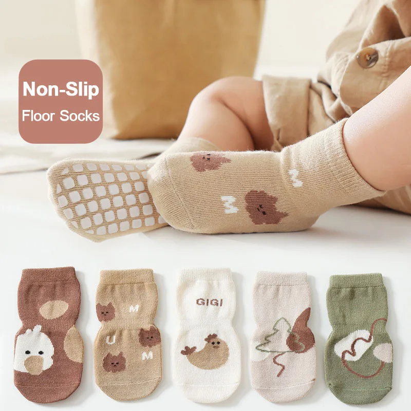 5 Pairs Kids Non-Slip Socks Cute Cartoon Patterns Comfy Breathable Floor Socks for Baby Boys And Girls Toddler Floor Sock