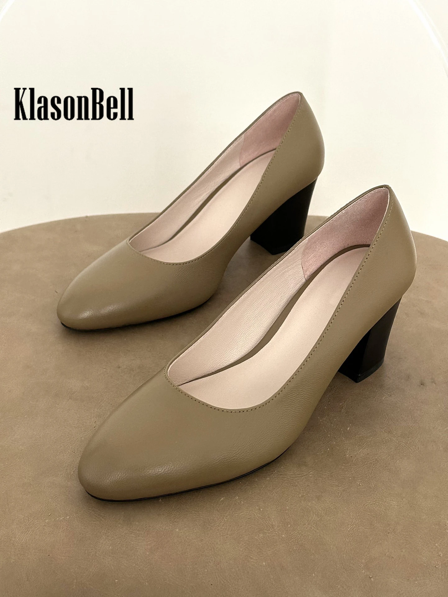 6.5 KlasonBell Classic Soft Sheepskin Mary Janes Pumps Thick High Heel All-matches Comfortable Pointed Toe For Women Shoes