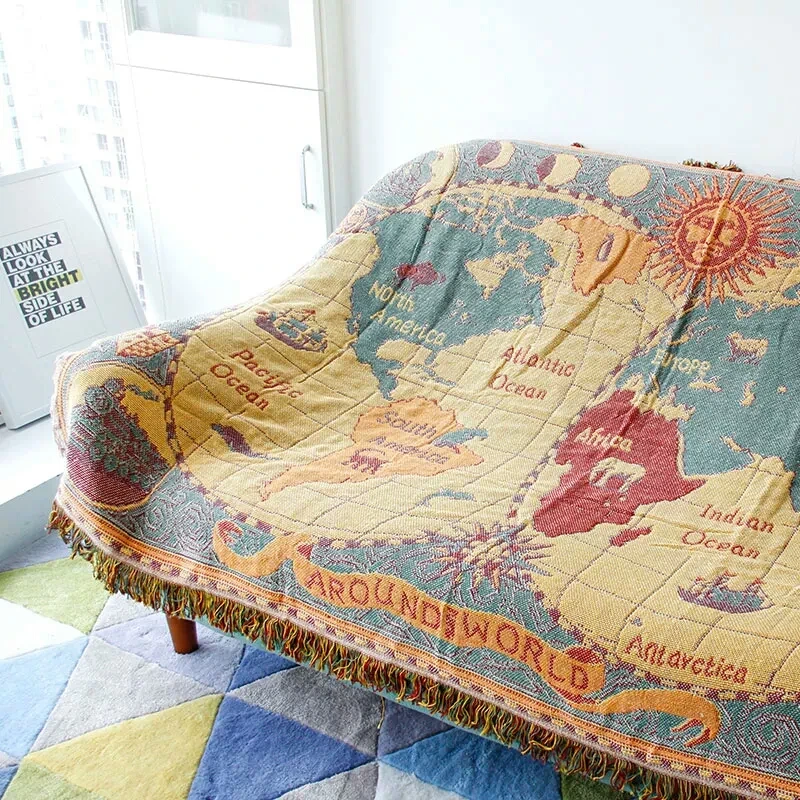 Sofa blanket Living room carpet Leisure blanket World map