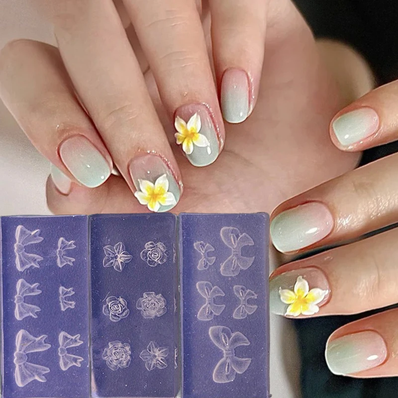 Strumenti per manicure Forniture artistiche Stampo per unghie in silicone per cartoni animati Fiocco Fiore Decorazioni per unghie Unghie Design fai da te Piastra per timbratura stereoscopica
