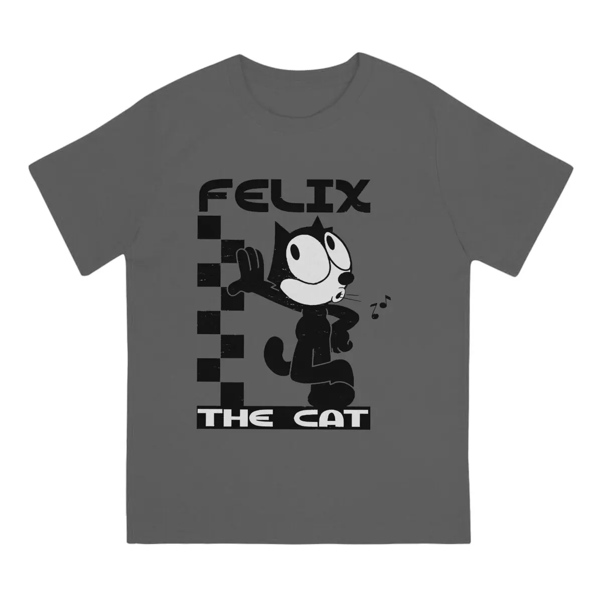 The Cat T-Shirts for Men Felix Cartoon Funny Cotton Tees Crew Neck Short Sleeve T Shirt Birthday Present Clothing