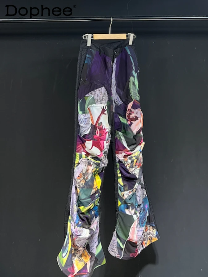 

Original Design 2024 Spring Summer New Trousers Thin Straight Pants Mesh Patch Cartoon Trousers Trendy Male Loose Comfort Pants