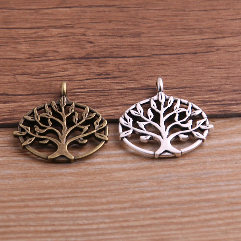 6PCS 27*27mm Metal Alloy Two Color Tree Charms Pendants For Jewelry Making DIY Handmade Craft