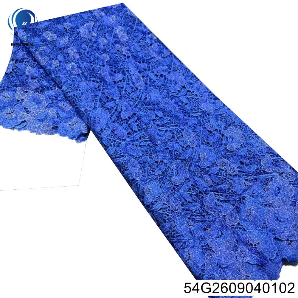 2026 New Stylish and Elegant Blue Design Embroidered Pure African Lace Nigerian Ladies' Banquet Dress 54G26090401