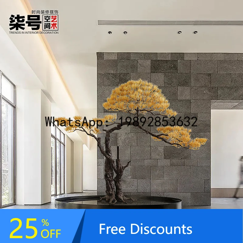 YFY Hotel Lobby Large Artificial Welcoming Pine Metal  Sculpture Artwork Hall Floor-standing Chinese-style Landscaping Device