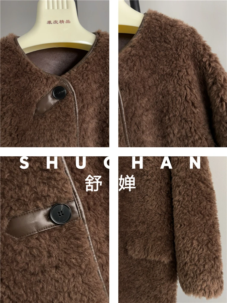 100% casaco de lã feminino novo inverno quente novo longo encaracolado casaco em torno do pescoço casacos femininos inverno 2025