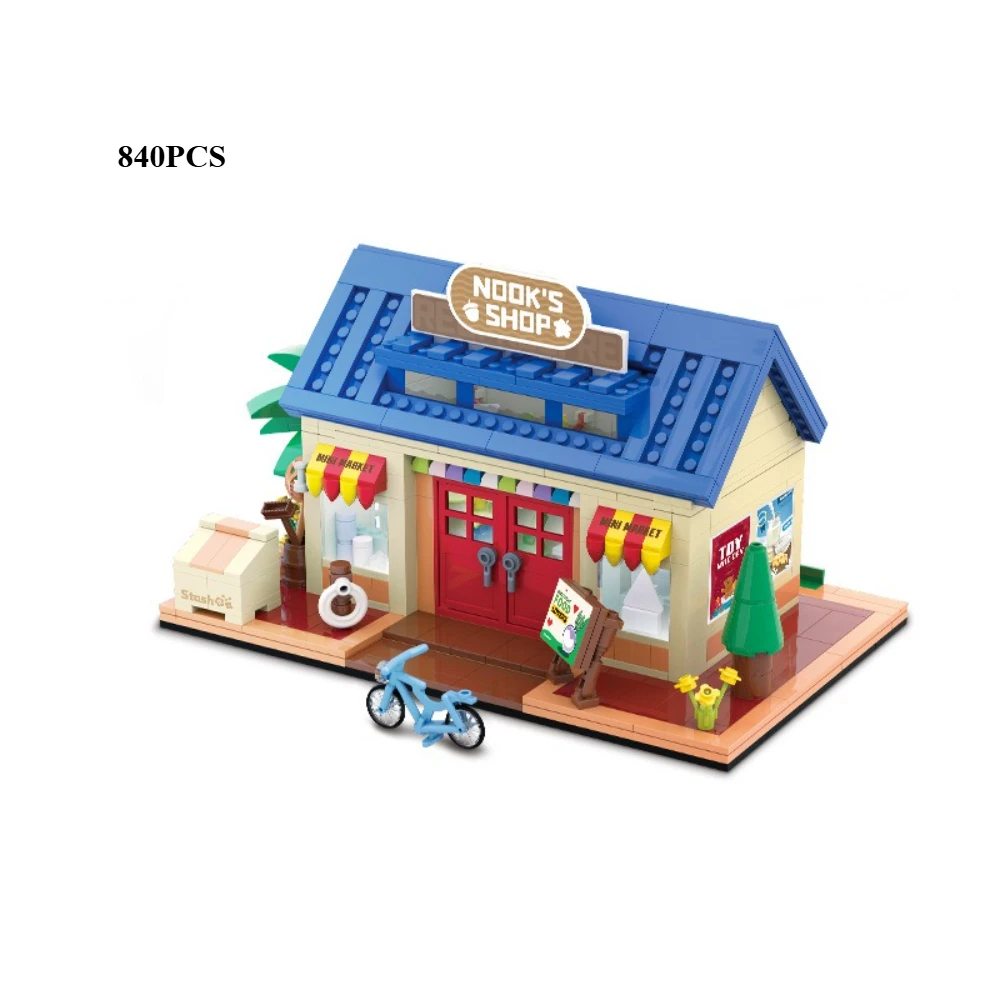 MOC Animals Forest Society House Nooked Shop Cabin Building Blocks Set Store Hut Toys Gifts For Chidlren Birthday Special Gifts