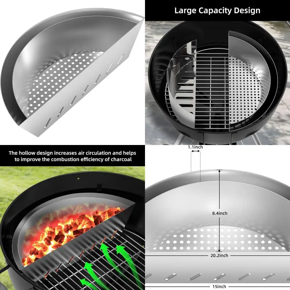 

Stainless Steel Charcoal Basket with Integrated Water Pan for Weber 22 Kettle Grills and Similar Models