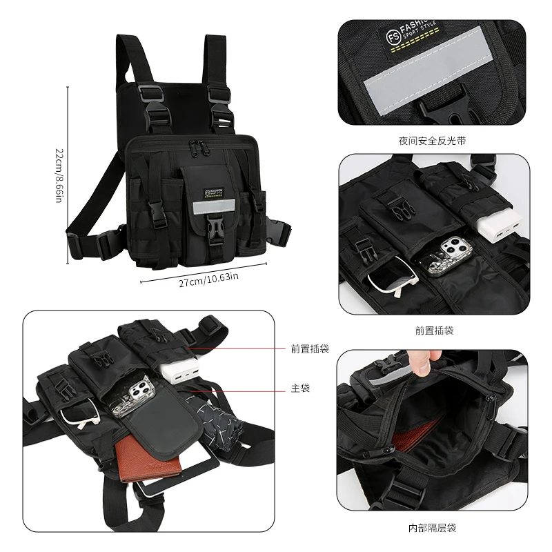 

Outdoor Chest Bag for Men and Women, Tactical Vest for Running, Cycling, Edc Chest Pack Rig for Sports and Workouts