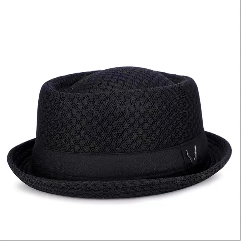 New Breathable Hat England Mesh Flat Straw Hat Retro England Jazz Foldable Sun Hats Panama Casual Party Caps Fedora