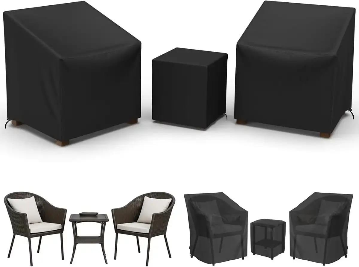 3 Pack Outdoor Patio Chair Covers Waterproof Garden Armchair Side Table Cover UV Resistant Patio Furniture Protective Cover Set