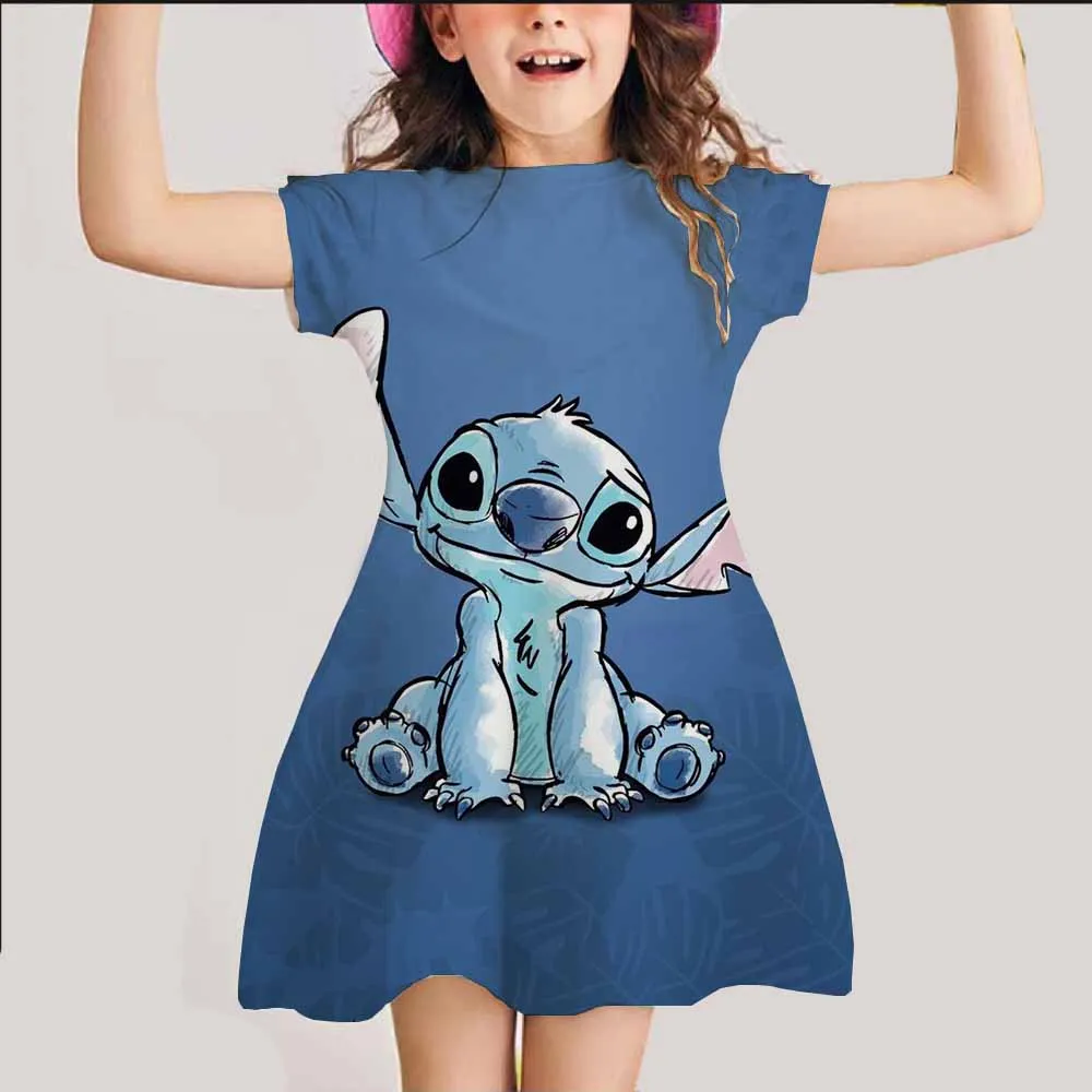 Summer Girls Princess Dress Stitch Party Birthday Dresses Casual Soft 2-8Y Children Home Wear Quick Drying Top Cartoon Clothing