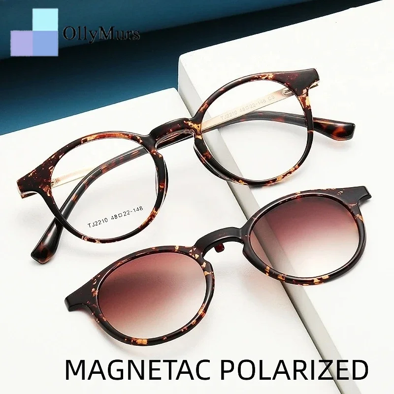 

OLLYMURS Retro Round Magnetic Clip On New Ultralight TR90 Magnetic Sunglasses Optical Eyeglasses Frame for Men and Women 2210