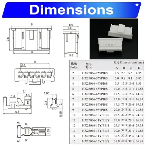 Conectores fêmeas XA 2.5 e cabos 22AWG, kit de conector de passo de 2,5mm, JST-XA 2 3 4 5 6 7 8 9 10Pin Habitação (XA-2.54)