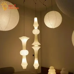 Designer Akari Noguchi Yong Long Pendant Lights LED E27 Wabi-sabi Round Ball Hanging Lamp for Living Room Sofas Table Bedroom