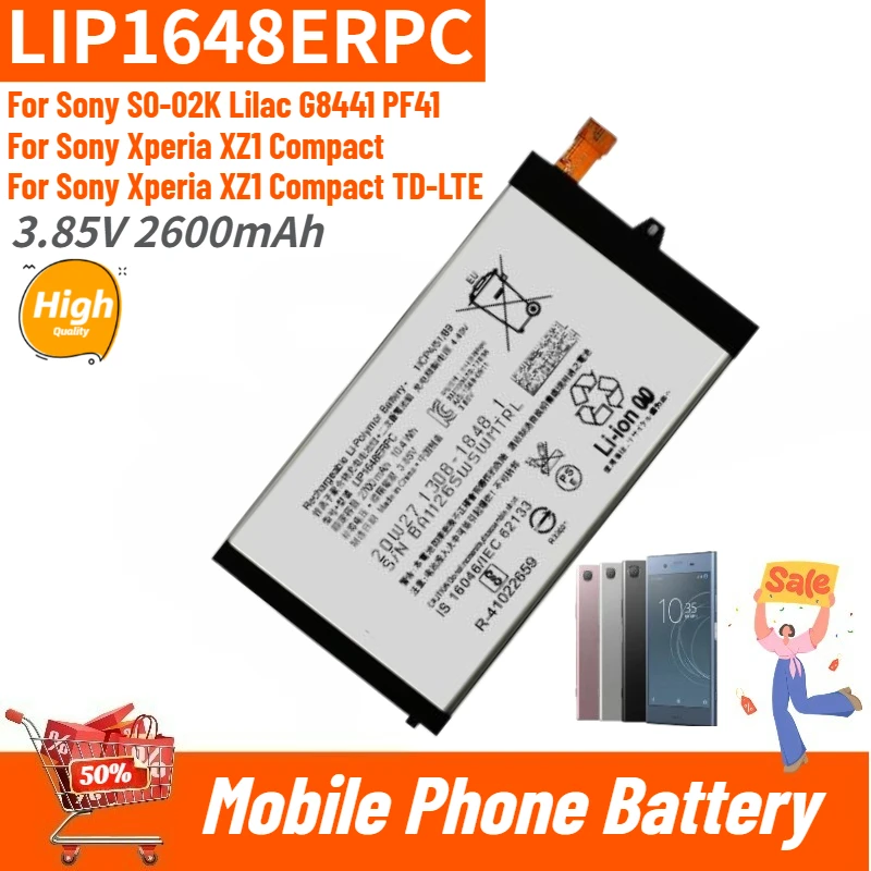 

LIP1648ERPC High Quality Phone Battery 3.85V 2600mAh for Sony Xperia XZ1 Compact,Lilac, G8441, PF41 ,TD-LTE, SO-02K,Brand New