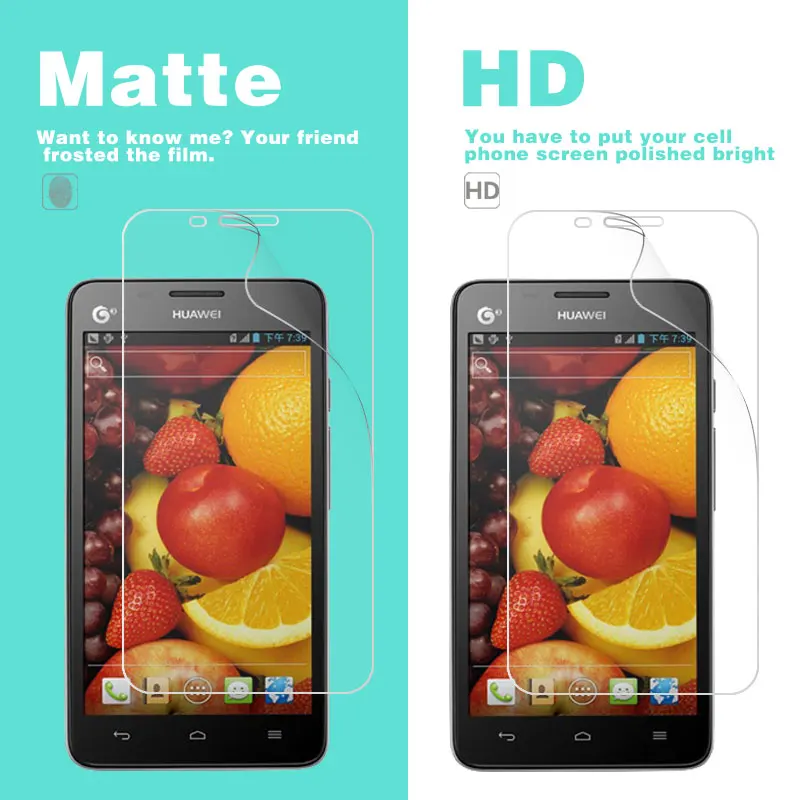 Película brillante transparente HD para Huawei G535 G6 G600 G606 G610 G615 G616 G620 G628 G629 G630 G660 cubierta de película antideslumbrante mate + tela