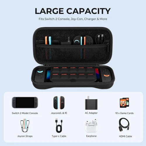 Imagen 2 del producto Estuche para Switch 2 (2025), estuche de viaje portátil de carcasa dura protectora de gran capacidad para Switch 2, con 10 ranuras para tarjetas de juego