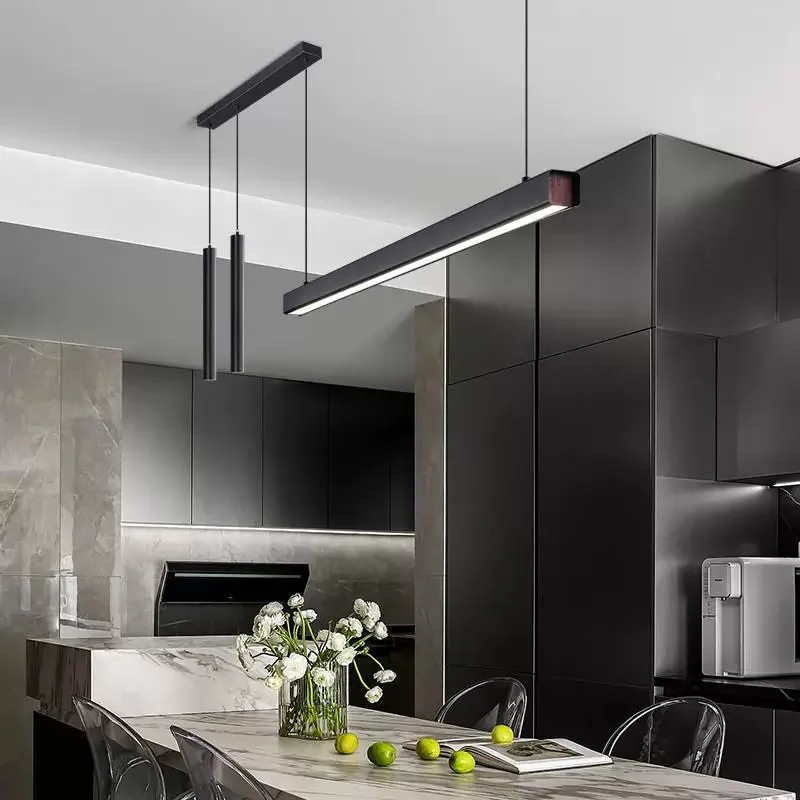 

LED restaurant chandelier modern simple personality creative chandelier long strip office light dining table lamps