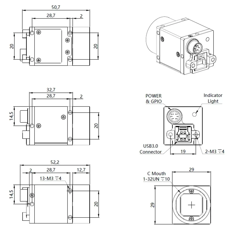 كاميرا رؤية آلة المبيعات الساخنة 1.3 ميجابكسل مصراع عالمي ملون عالي السرعة USB3.0 كاميرات رقمية صناعية OpenCV Linux 1280x1024