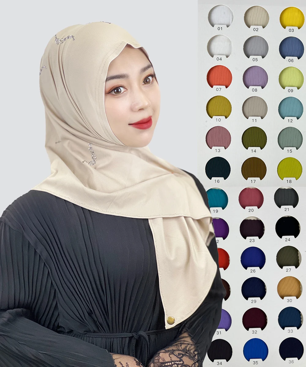 Women's high-elastic fabric headscarf with diamonds new monochrome headscarf set is simple and comfortable