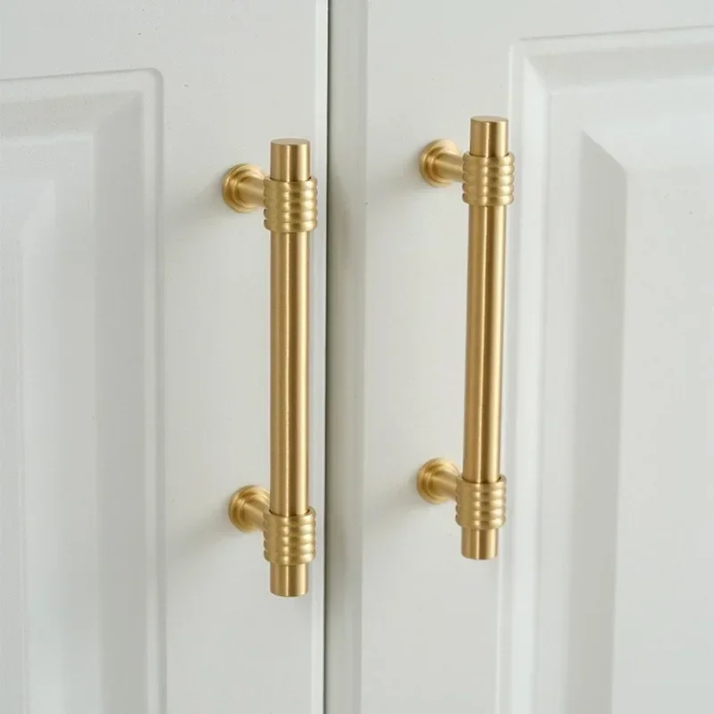 Solid Brass Knob and Handle T Shape Cabinet/Bookcase Handles Satin Brass Golden Drawer Pull Nordic Wardrobe Furniture Handles