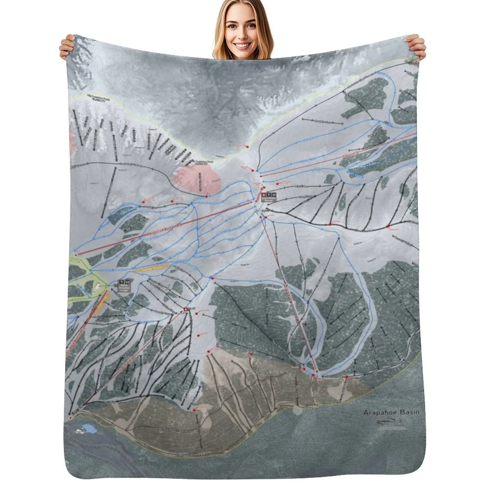 Arapahoe Basin Resort Trail Map Throw Blanket bed plaid Bed Retros Beach Stuffeds Blankets