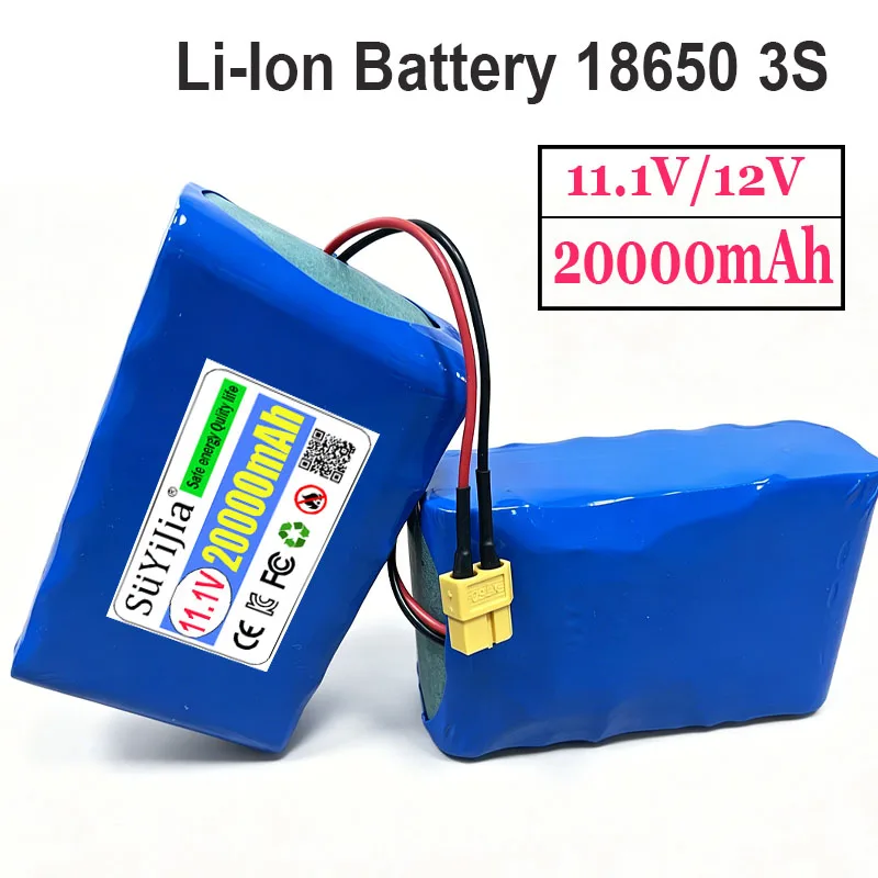

New 11.1V/12V 20000mAh 3S4P 18650 Rechargeable Lithium-ion Battery Pack W/ BMS Router Battery Bait Ship Emergency Power Supply