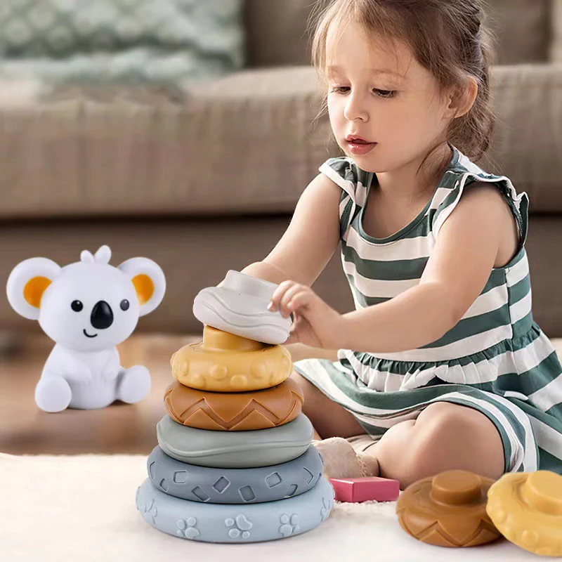 Baby Montessori Sensory Intellectual Development Set, Entwicklung der Feinmotorik, Koala Stacking Tower Lernspielzeug
