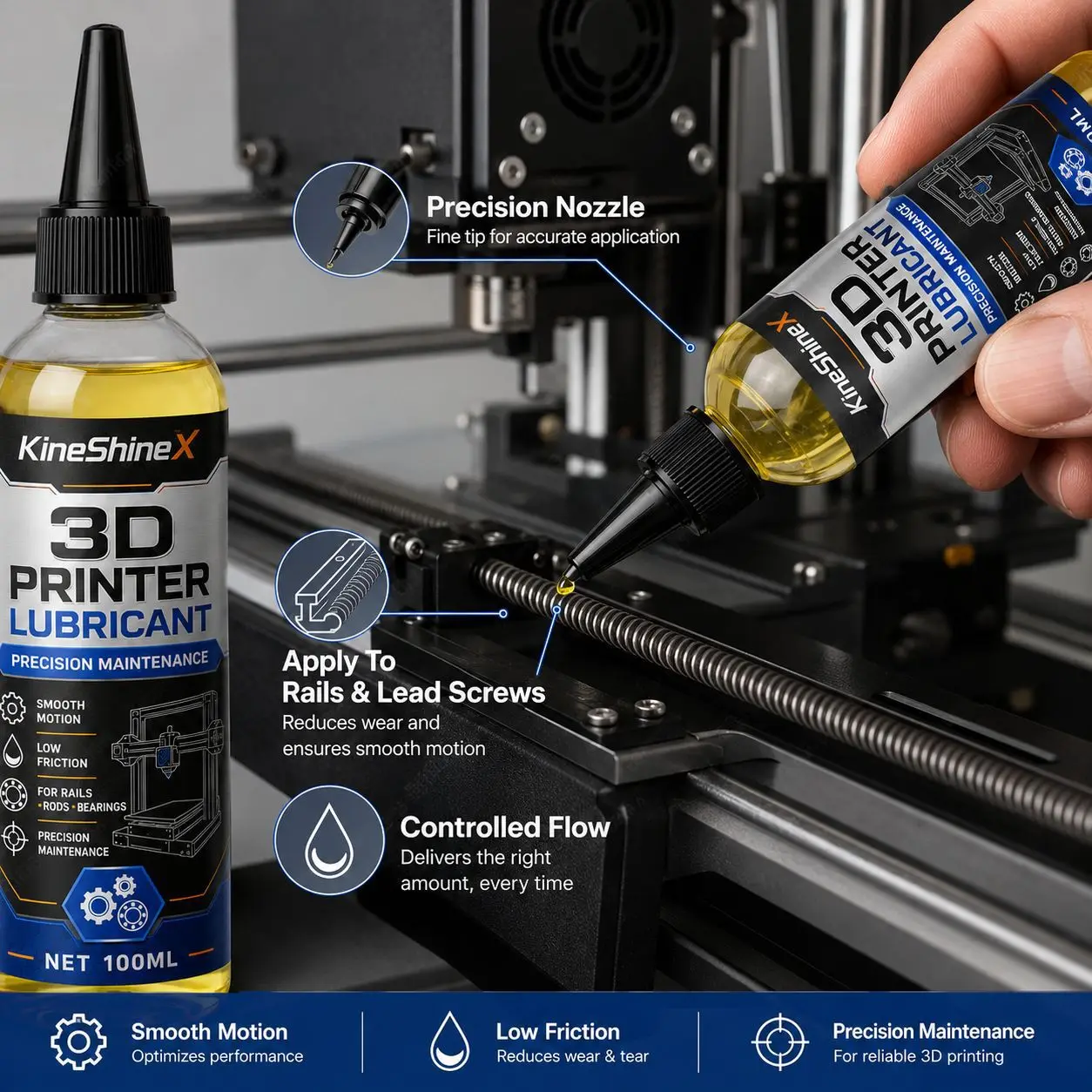 100ML 3D Printer Lubricant Oil for Linear Rails Lead Screws Rods Bearings Low Friction Precision Maintenance for FDM Printers