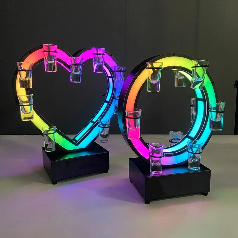 LED Shine Cup Holder Creative Heart Shaped Ambient Light Cup Holder Charging Colorful Light Wine Glass Rack Bar Dining Wares