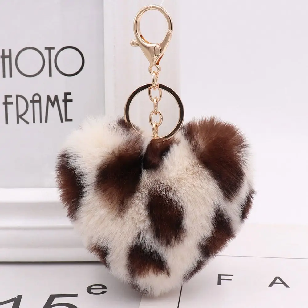 Cartoon Plush Peach Heart Pendant Keychain Leopard Pattern Multicolor Plush Keychain Fluffy Keyring Key  Plush Keychain Gifts