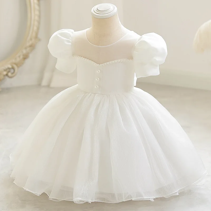 Children's Princess Dress, One Year Old Dress High-end Flower Girl Wedding Banquet Performance Dress White Girl Dress