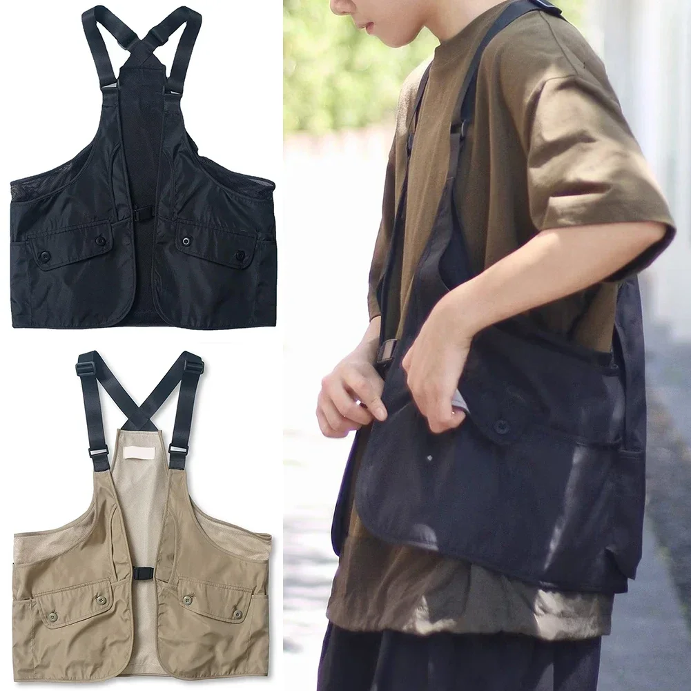 

Men Vests Fashion Casual Big Pocket Hip Hop Streetwear Japanese Harajuku Y2k Top Slight Stretch Sleeveless