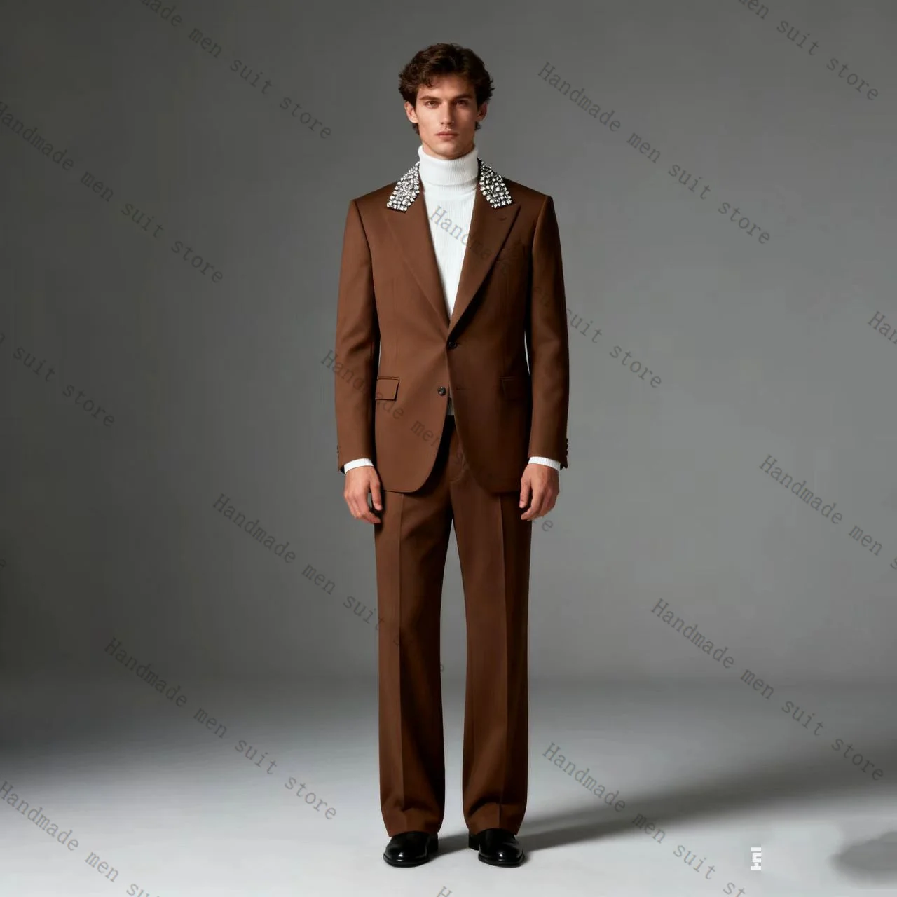 

Black Cotton Men Suit Set 2 Piece Crystals Blazer+Pants Prom Wedding Tuxedos Coat Customized Formal Office Fashion Jacket