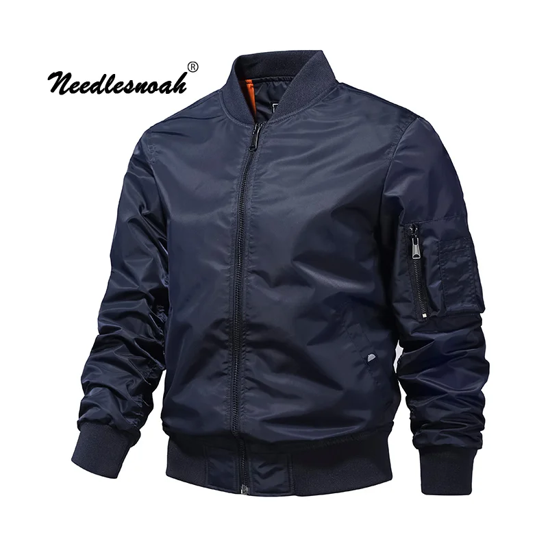 NEEDLESNOAH Spring Autumn Flight Bomber Jacket Men Solid Outerwear Casual Long Sleeve Jackets And Coats Male Military Jacket 5XL