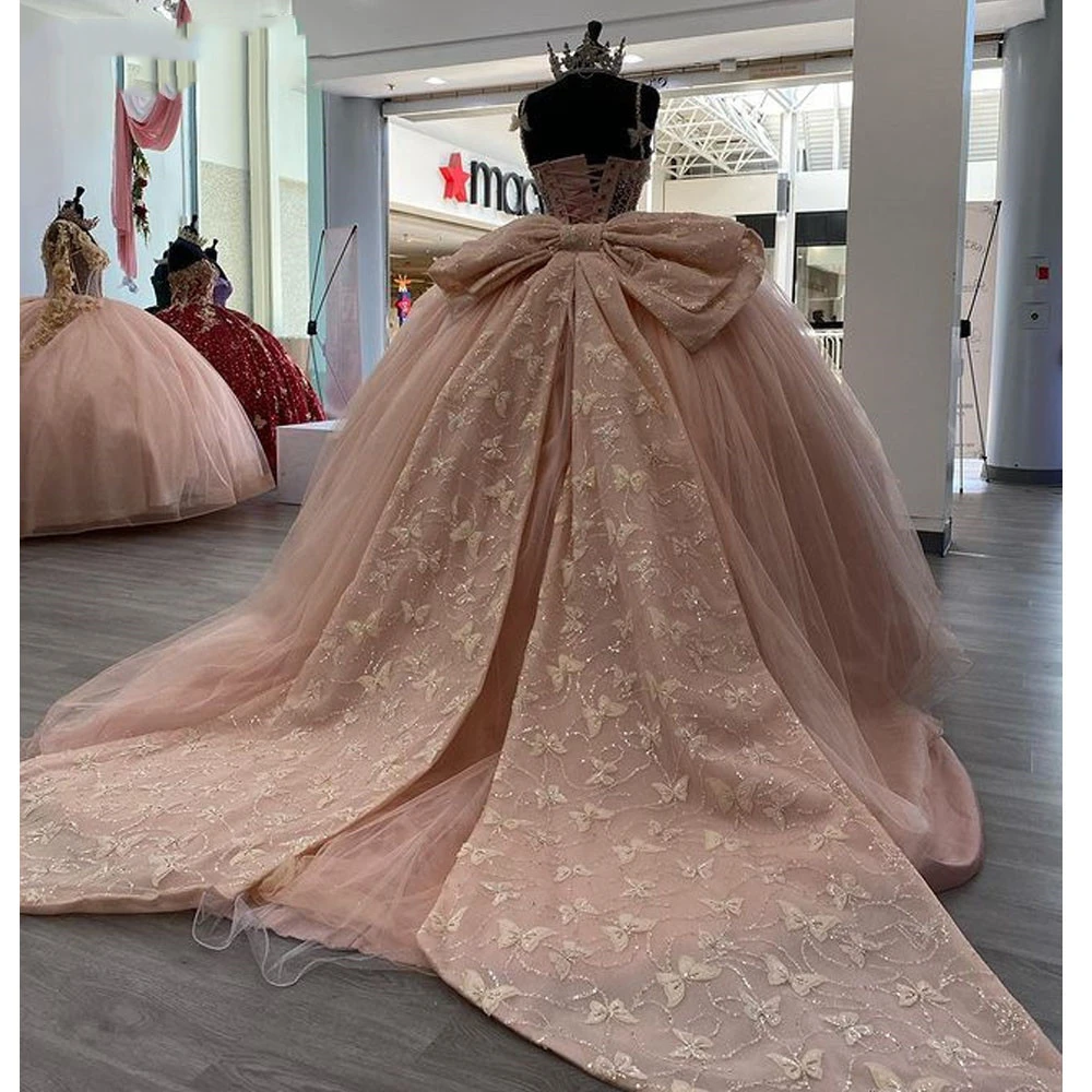 ANGELSBRIDEP vestido de baile de princesa lila con hombros descubiertos, vestidos de Quinceañera con lazo, apliques de cuentas, fiesta de cumpleaños