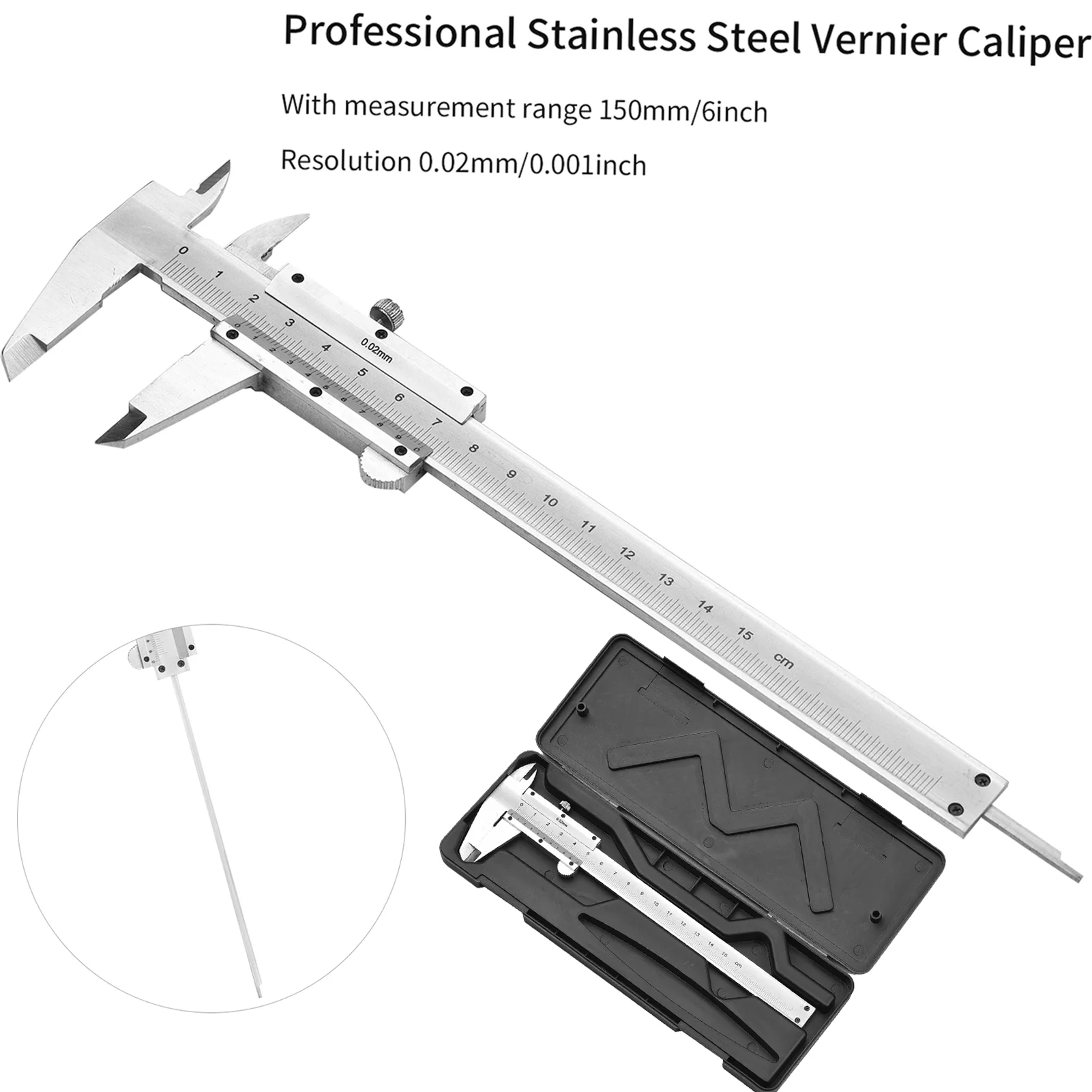 Calibrador Vernier profesional de acero inoxidable, herramienta de medición de 0-150mm, Micrómetro de paso de profundidad interior y exterior
