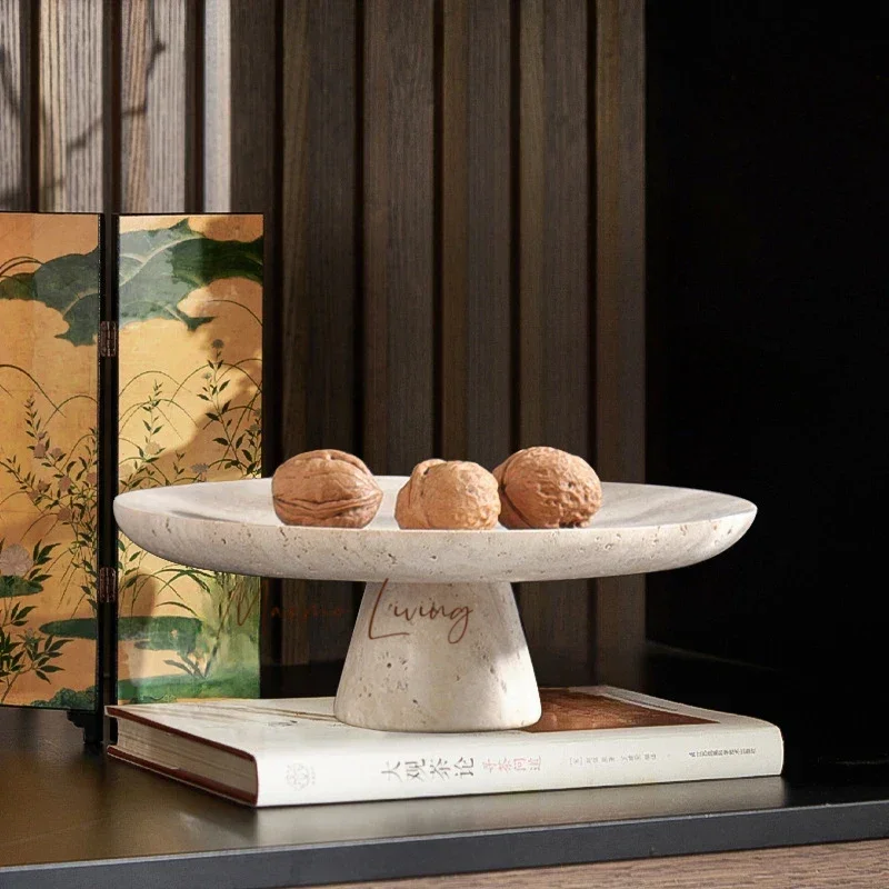 

Vintage Travertine Fruit Bowl for Kitchen Counter Decorative Pedestal Tray for Dining Table