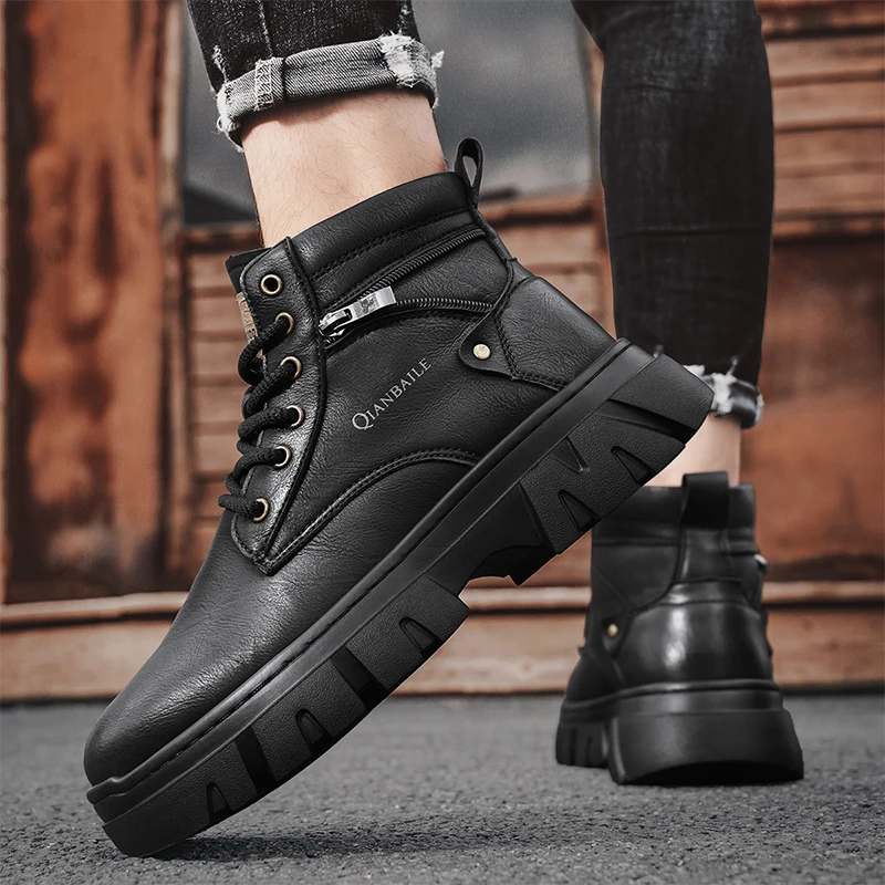 

2024 men's vintage work shoes autumn and winter thick soled high non slip casual leather boots Chelsea desert waterproof boots