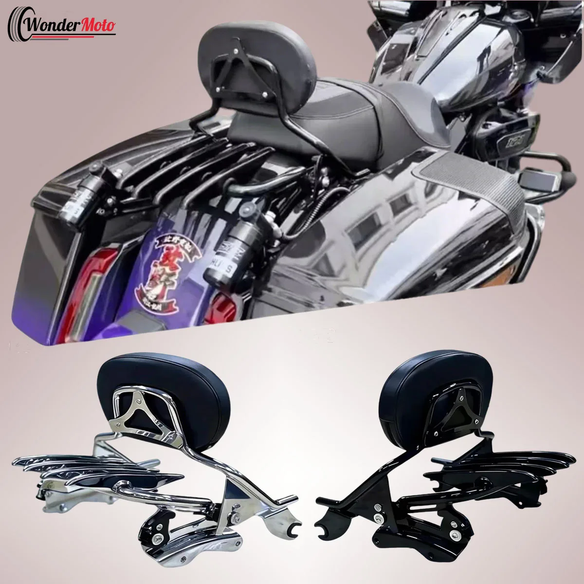 

For Harley Street Glide Road King Road Glide 121 CVO 2014-2026 Motorcycle Detachable Passenger Backrest Sissy Bar Pad